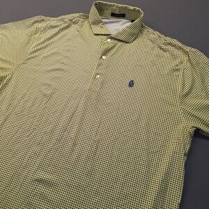 Turtleson Mens Performance Polo Shirt Yellow Blue Geometric Print Stretch Golf L